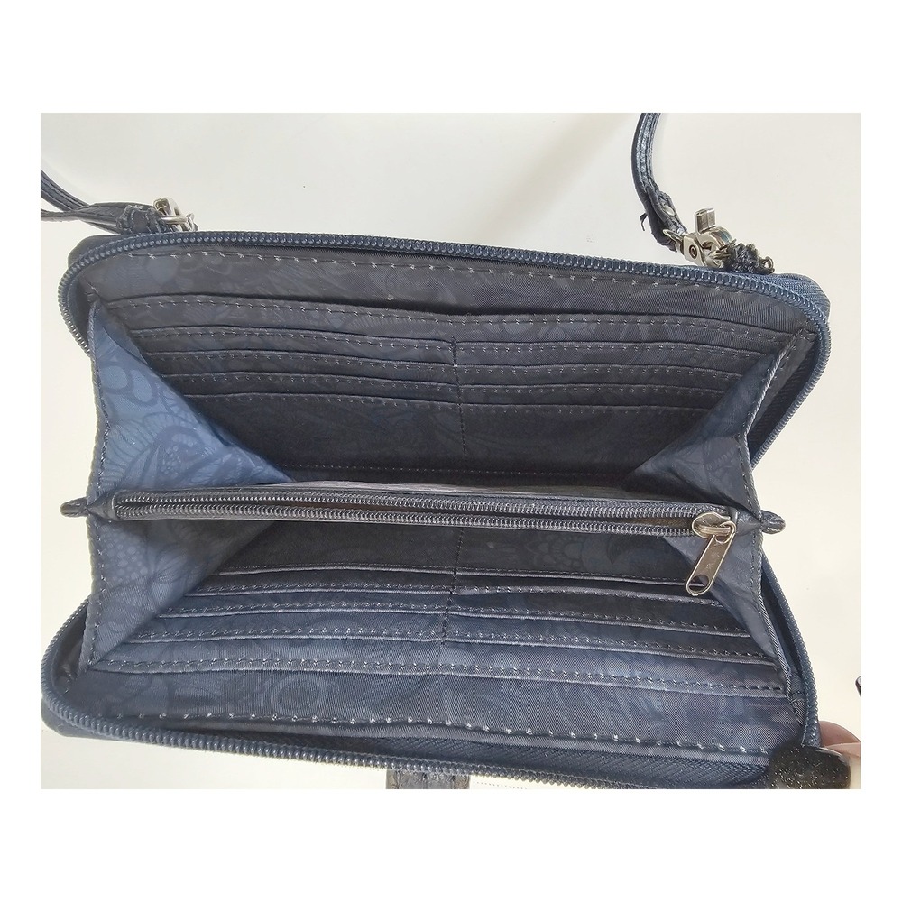 Sakroots Convertible Crossbody Wallet Navy Floral Print Detachable Strap Zip - Picture 3 of 4